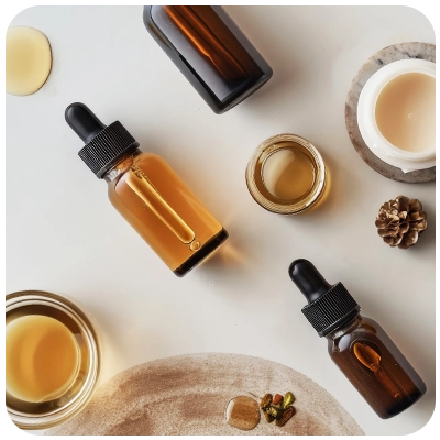 عکس دسته بندی روغن های ترکیبی اویلیس که چند بطری روغن در کنار هم از نمای نزدیک دیده می شوند