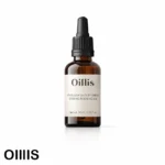 روغن میکس تقویتی مژه و ابرو برند اویلیس در حجم ۳۰ میلی لیتر با شیشه قطره چکانی و دارویی قهوه ای، لیبل ضد آب و پس زمینه سفید