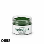 پودر اسپیرولینا وگان اویلیس در بسته بندی قوطی پت شفاف با لیبل سبز و سفید با نوشته انگلیسی